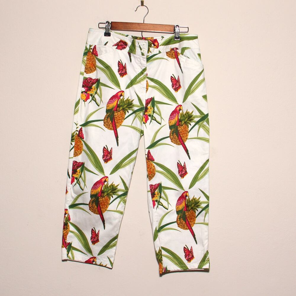 Vintage Bill Blass Tropical Parrot Print Cropped Pants Size 10